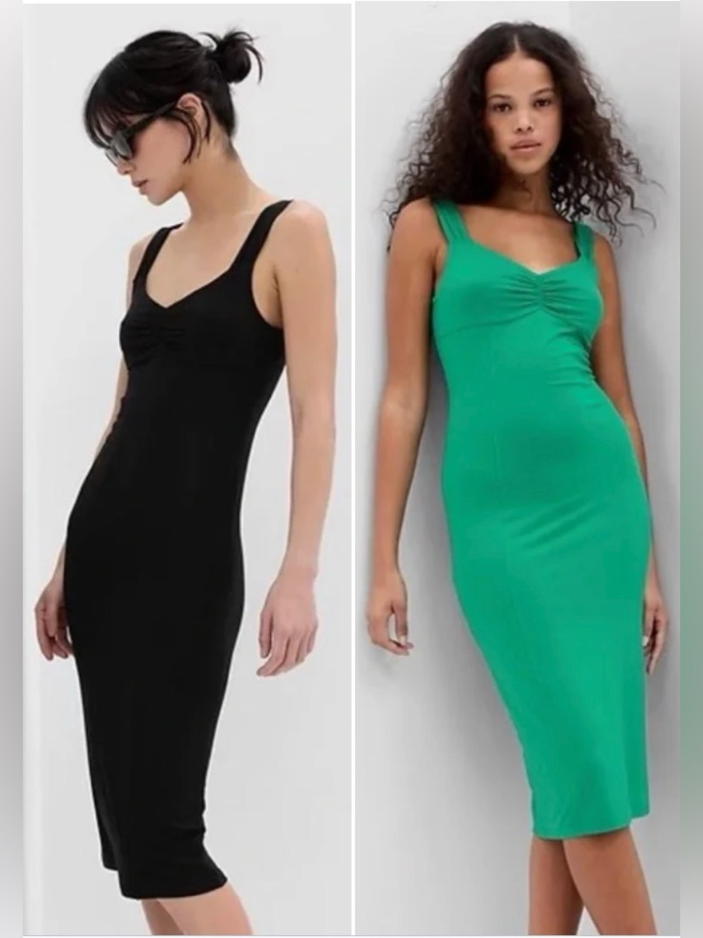2 set - GAP Bodycon Midi Dress XS - emerald green and black NWOT